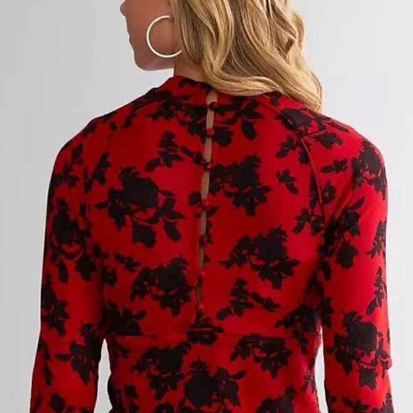 NWT Free People Dinner Party Long Sleeve S Floral Key Hole Mock Neck Retro Chic - Picture 7 of 11